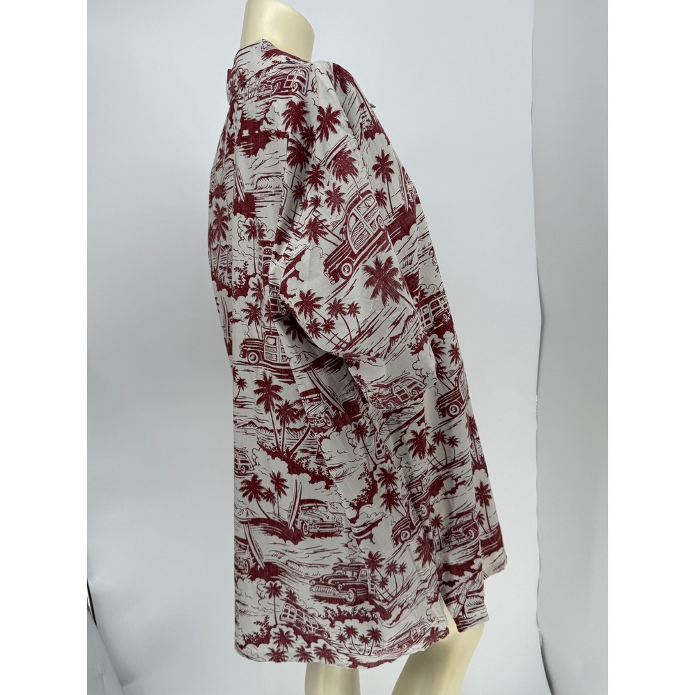 Vintage Go Barefoot Woodie Wagon Surf Mobile Hawaiian Shirt 2XL Tall Burgundy - Picture 3 of 13